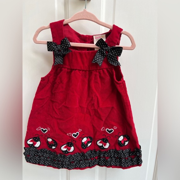 NWOT Wonderkids 18M Red And Black Corduroy Dress with Ladybugs - Picture 1 of 5